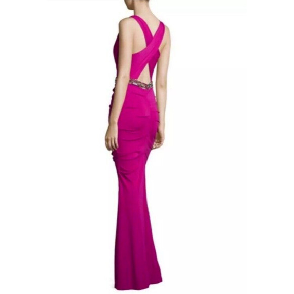 NICOLE MILLER Rare Y2K Hot Pink Beaded Halter Formal Prom Gown Dress 4 NWT - Picture 1 of 13